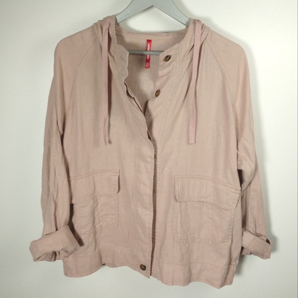 hooded linen blend jacket by UNIONBAY